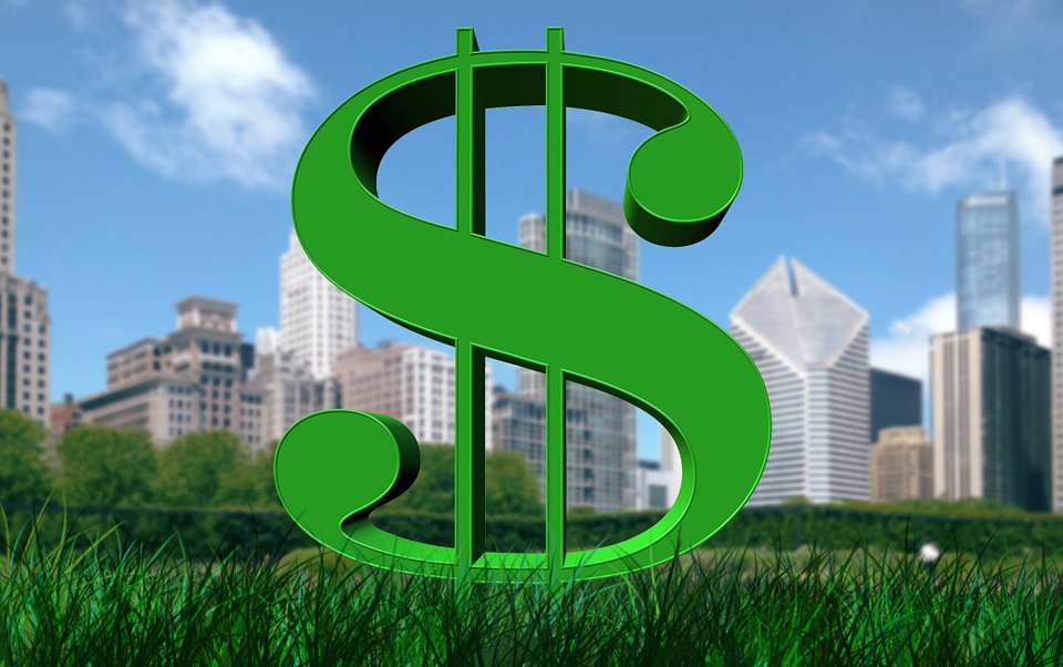 dollar sign with buildings background